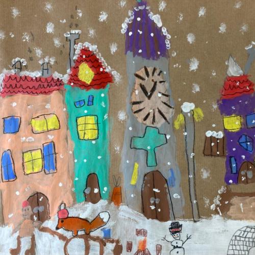 Winterdorf-Zeichnung