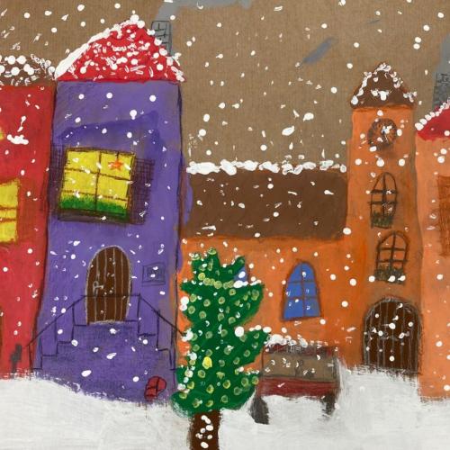 Winterdorf-Zeichnung