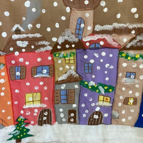 Winterdorf-Zeichnung