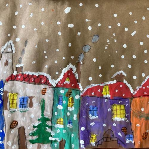 Winterdorf-Zeichnung