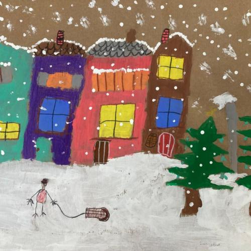 Winterdorf-Zeichnung