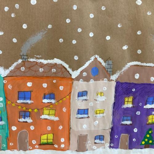 Winterdorf-Zeichnung