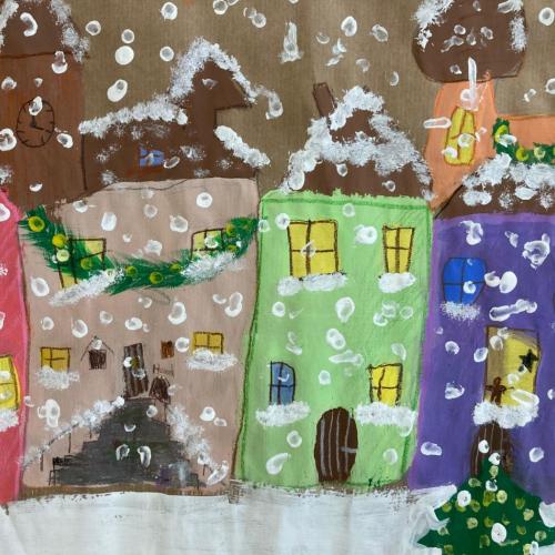 Winterdorf-Zeichnung