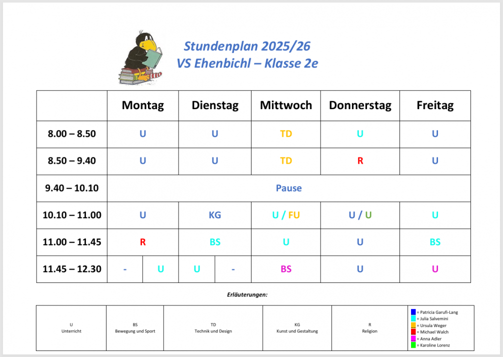 Stundenplan der VS Ehenbichl - 2e