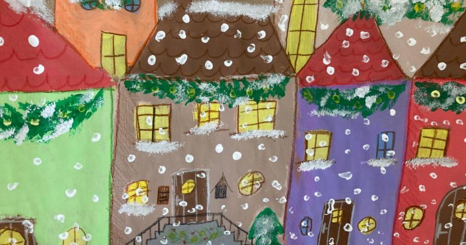 Winterdorf-Zeichnung